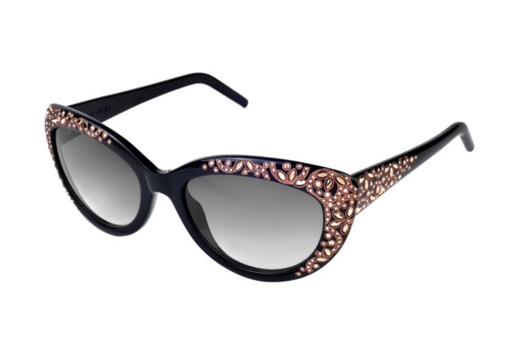 AIDA c.NRV â€“ Black with rose gold and light peach crystals and rose gold laserwork