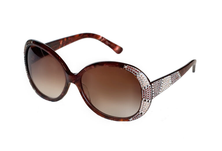 AMELIA c.B35 â€“ Red tortoise with burgundy and light peach crystals and silver studs