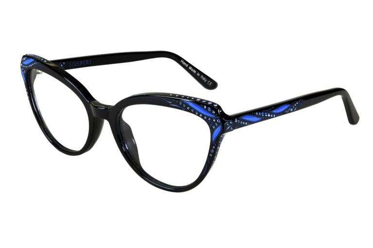 ARETHA c.NRB â€“ Black with blue crystals and royal blue laser work