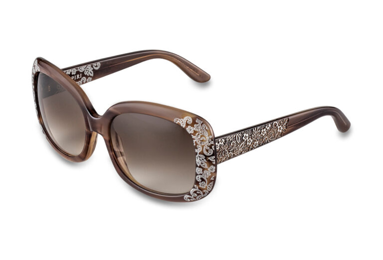 BEATRICE c.001 â€“ Smoked brown with clear and black crystals and silver laserwork