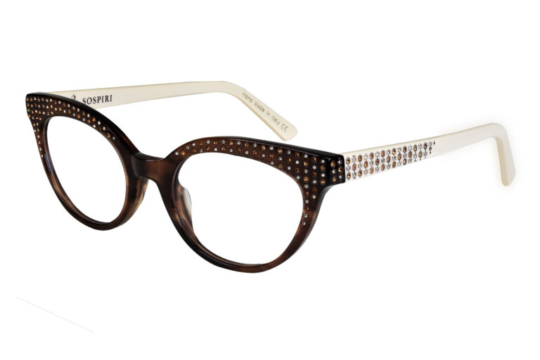 CARLINA c.010 â€“ Smoked brown front and white temples with white and gold crystals