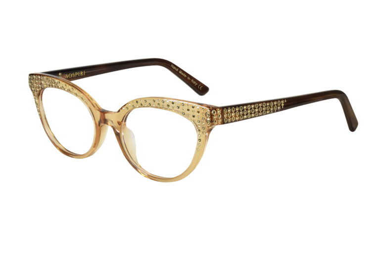 CARLINA c.861 â€“ Translucent light amber front and brown temples with gold and smoked topaz crystals