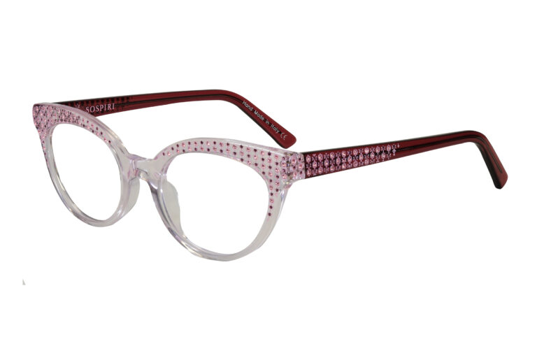 CARLINA c.894 â€“ Translucent light pink front and purple temples with rose and purple crystals