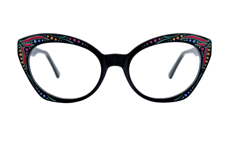 DEMI c.NRC â€“ Black with multicolor crystals with red and green detailing