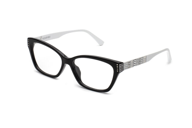 DILETTA c.BW â€“ Black front and white temples with clear crystals and silver studs