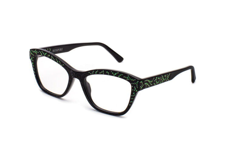 FEDE c.NRE â€“ Black with matte baroque laserwork overlaid with green crystals