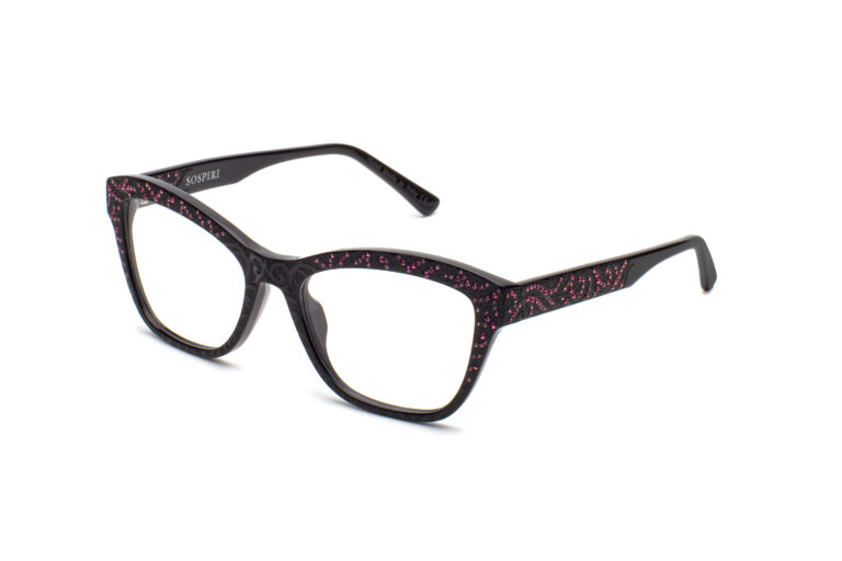 FEDE c.NR â€“ Black with matte baroque laserwork overlaid with pink crystals