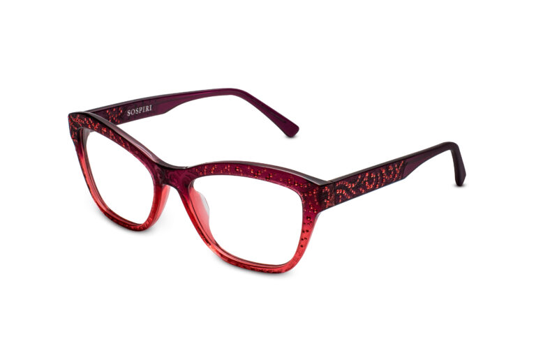 Fede c.075 â€“ Plum cherry fade with matte baroque laserwork overlaid with orange-pink crystals