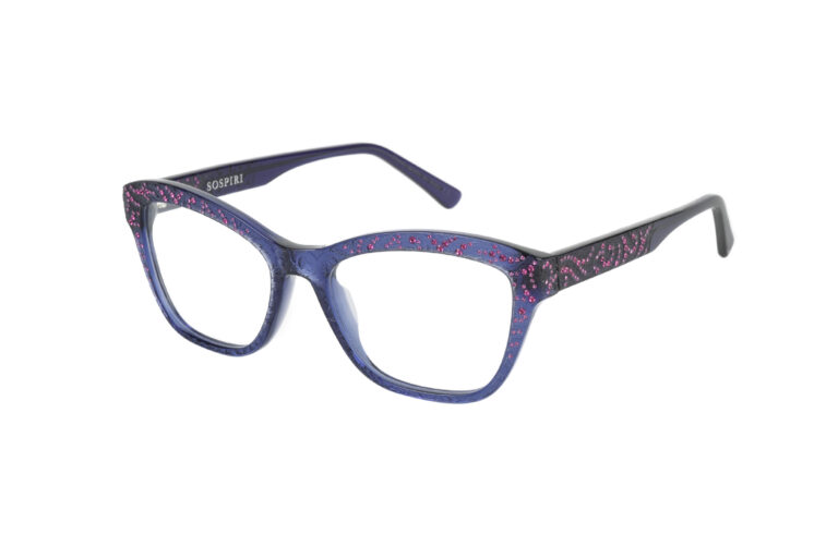Fede c.260 â€“ Translucent blue with matte baroque laserwork overlaid with fuchsia crystals