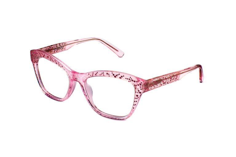 Fede c.989 â€“ Translucent pink with matte baroque laserwork overlaid with light rose crystals