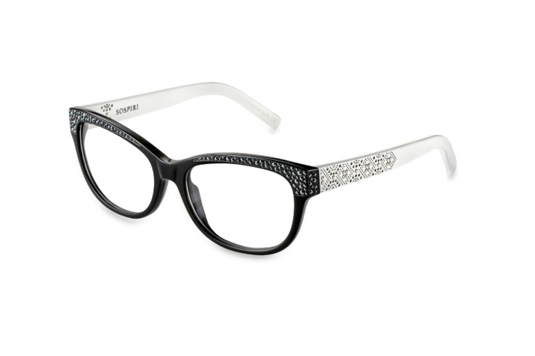 GEMMA c.BW â€“ Black front with black crystals and white temples with clear crystals and silver studs