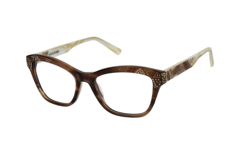 GIORGIA c.186 â€“ Striped brown front and horn temples with smoked topaz and gold crystals and brown laserwork