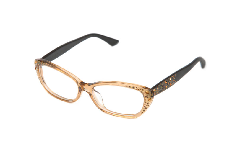 KATRIN c.862 â€“ Translucent amber front with dark brown temples with smoked topaz and copper crystals