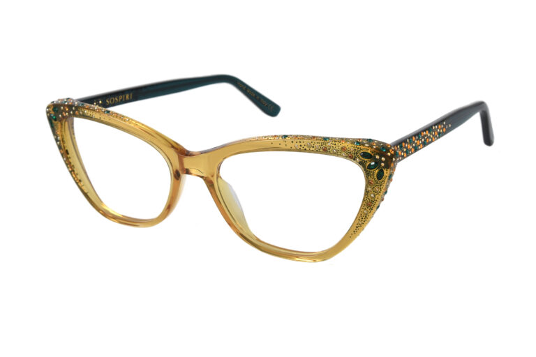 LILIANA c.443 â€“ Translucent gold front with green temples and emerald and topaz crystals