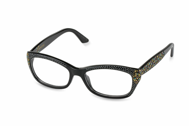 NUNZIA c.NRC â€“ Black with multi-colored crystals and gold laserwork