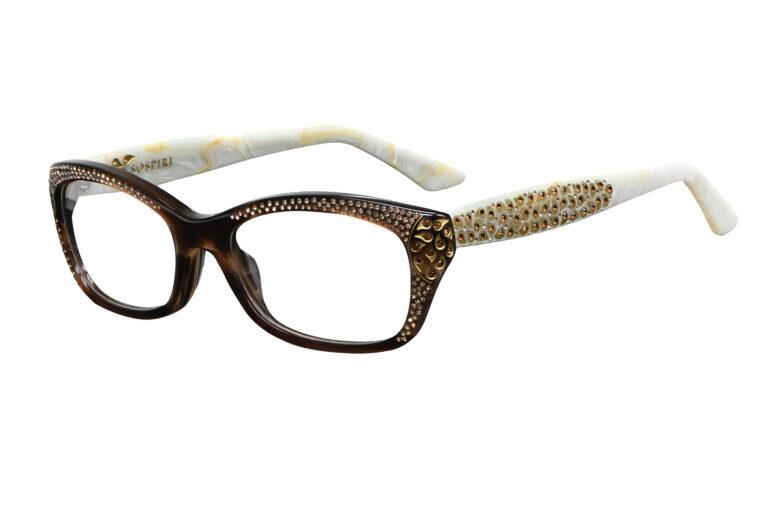 Nunzia c.186 â€“ Smoked brown front & horn temples with gold jewel component and light smoked