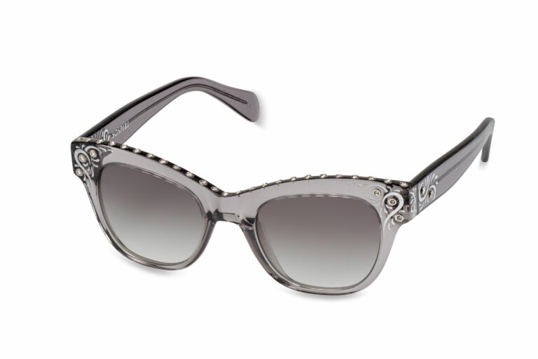 ODILIA c.882 â€“ Translucent grey with clear crystals and whimsical silver artwork
