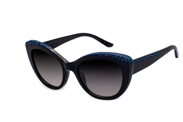Penelope c.NRB â€“ Black with metallic blue crystals and blue laserwork