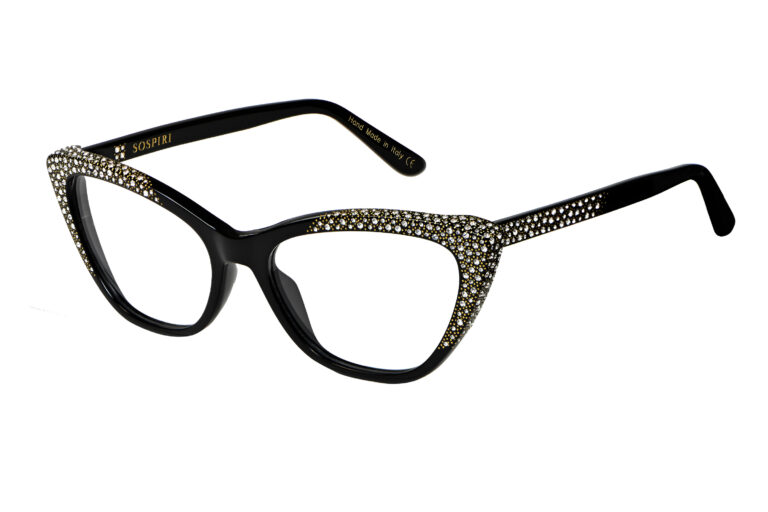 Ramona c.NRG â€“ Black with clear crystals and gold laserwork