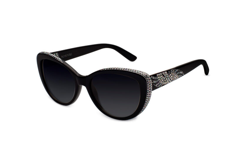 Roma c.NR â€“ Black with light chrome and silver shade crystals and silver laserwork