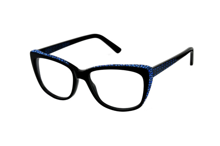 Silvia c.NRB â€“ Black with sapphire crystals and blue laserwork