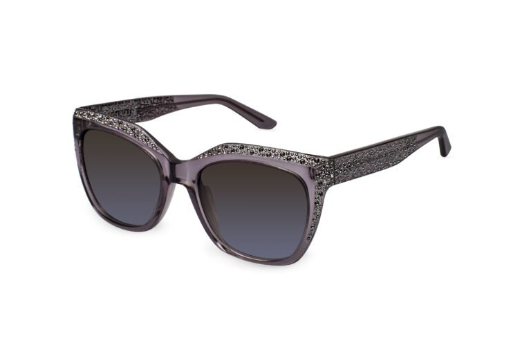 Thea c.882 â€“ Translucent grey with clear and light chrome crystals and silver laserwork