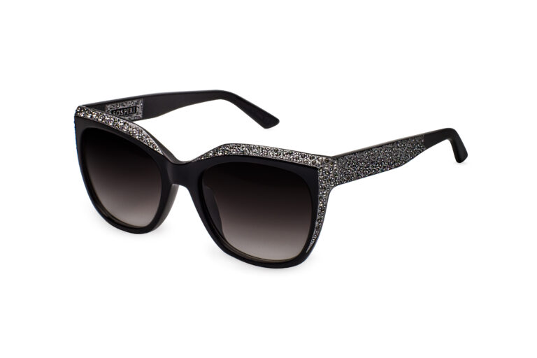 Thea c.NR â€“ Black with clear and light chrome crystals and silver laserwork