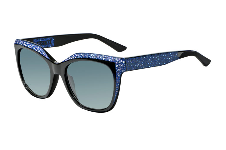 Thea c.NRB â€“ Black with sapphire crystals and blue laserwork