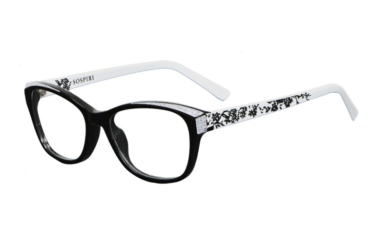 Vida c.BW â€“ Black front and white temples with clear crystals and balck & white laser work