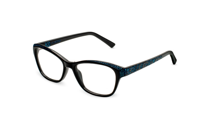 Vida c.NRB â€“ Black with metallic blue crystals and blue laserwork